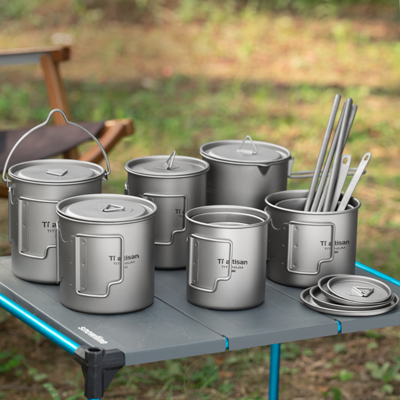 Camping Cooking Pan Set - Tiartisan ao ar livre titânio leve