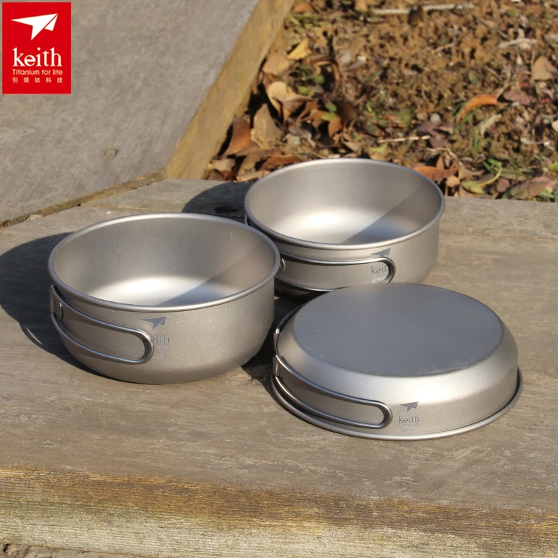 Camping Cooking Pan Set - Keith-Titanium Cookware Set com alça dobrável,