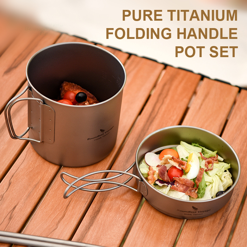 Camping Cooking Pots And Pans Set - Conjunto de panelas dobráveis de titânio
